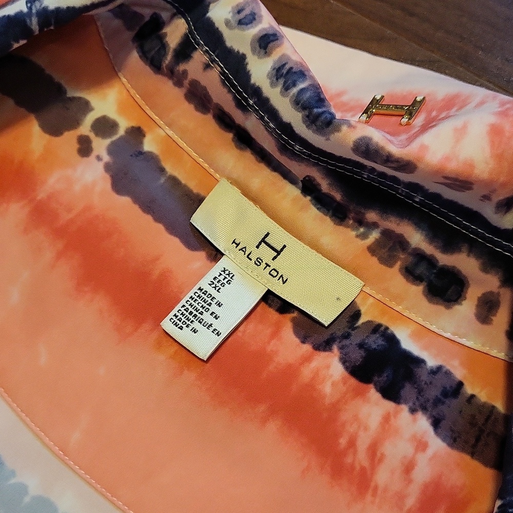 H Halston Printed Trench Coat Jacket Lava Blossom Size XXL - Picture 11 of 15